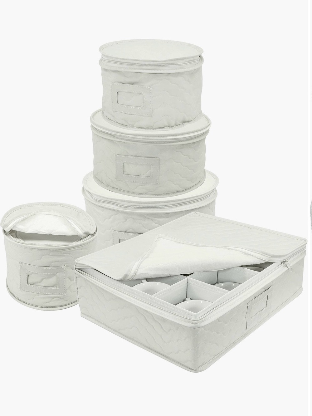 Quilted beige/ off white dinnerware Storage Organizer Set - 5 Piece